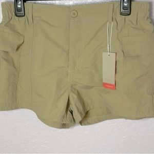 Flamingo Elastic Waist Zipper Tan Shorts with Pockets Size Large NEW!